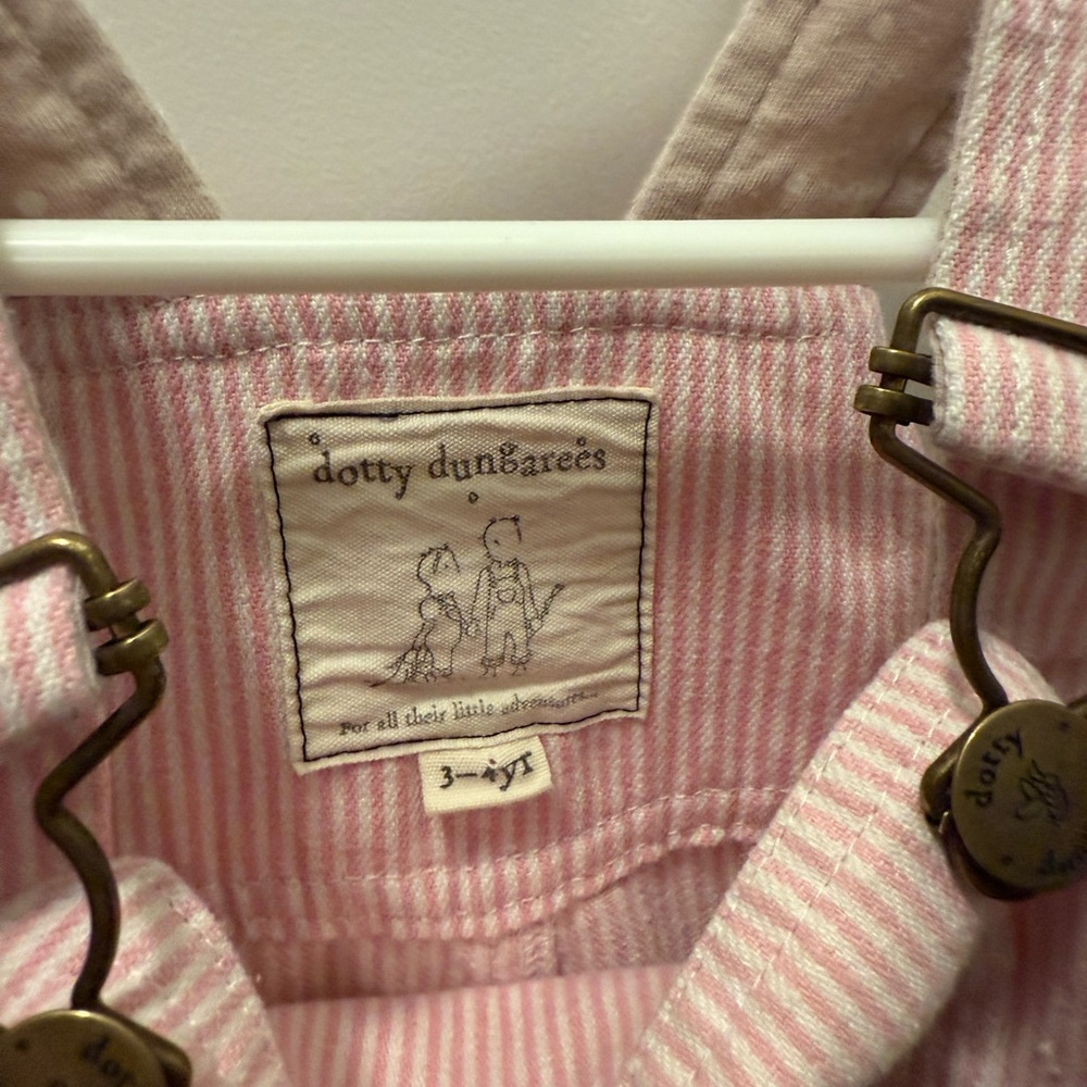 Dotty Dungarees Pink White Striped Cotton short Overalls Preppy 3-4 - Picture 5 of 8
